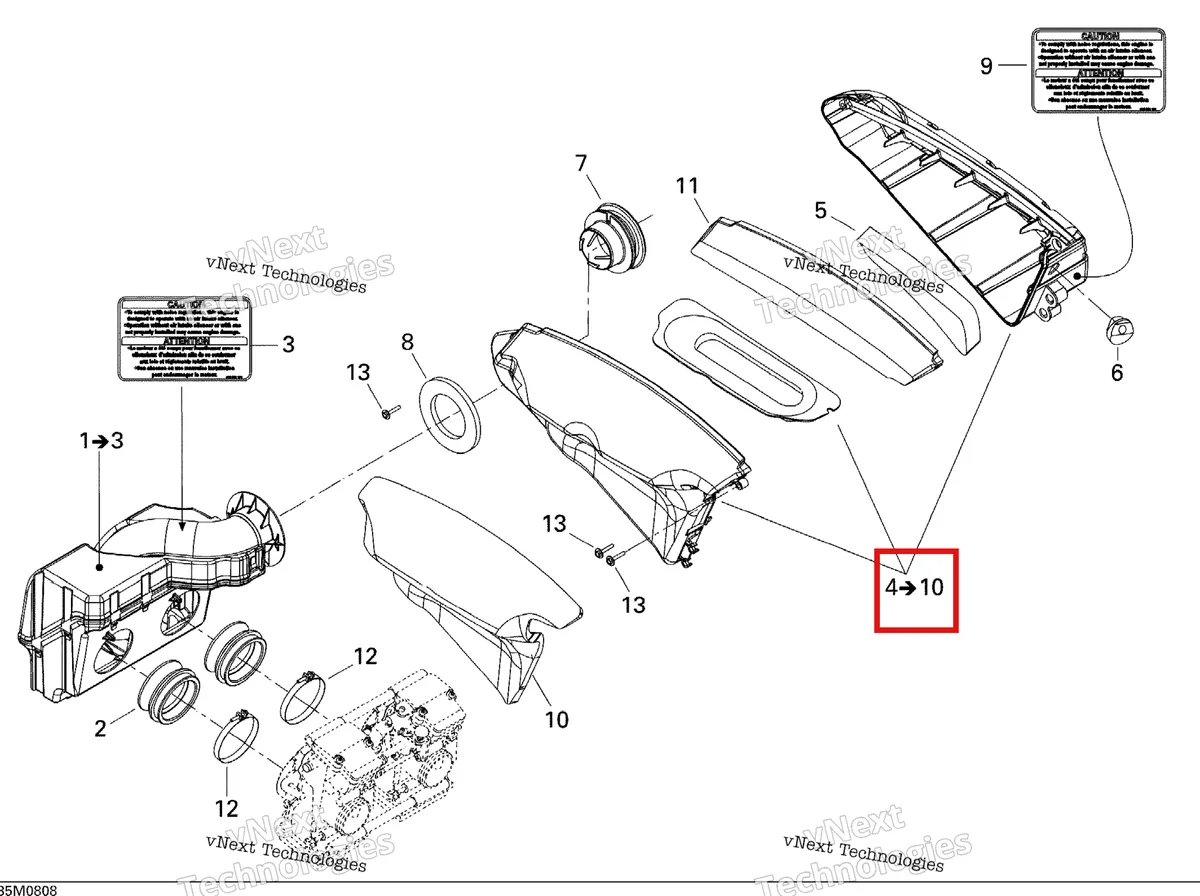 Деталь 508000431 (Деталь Secondary Chamber Ass'y. Includes 5 To 10) на схеме узла 2008 Ski-Doo GTX SPORT 500SS Air Intake System