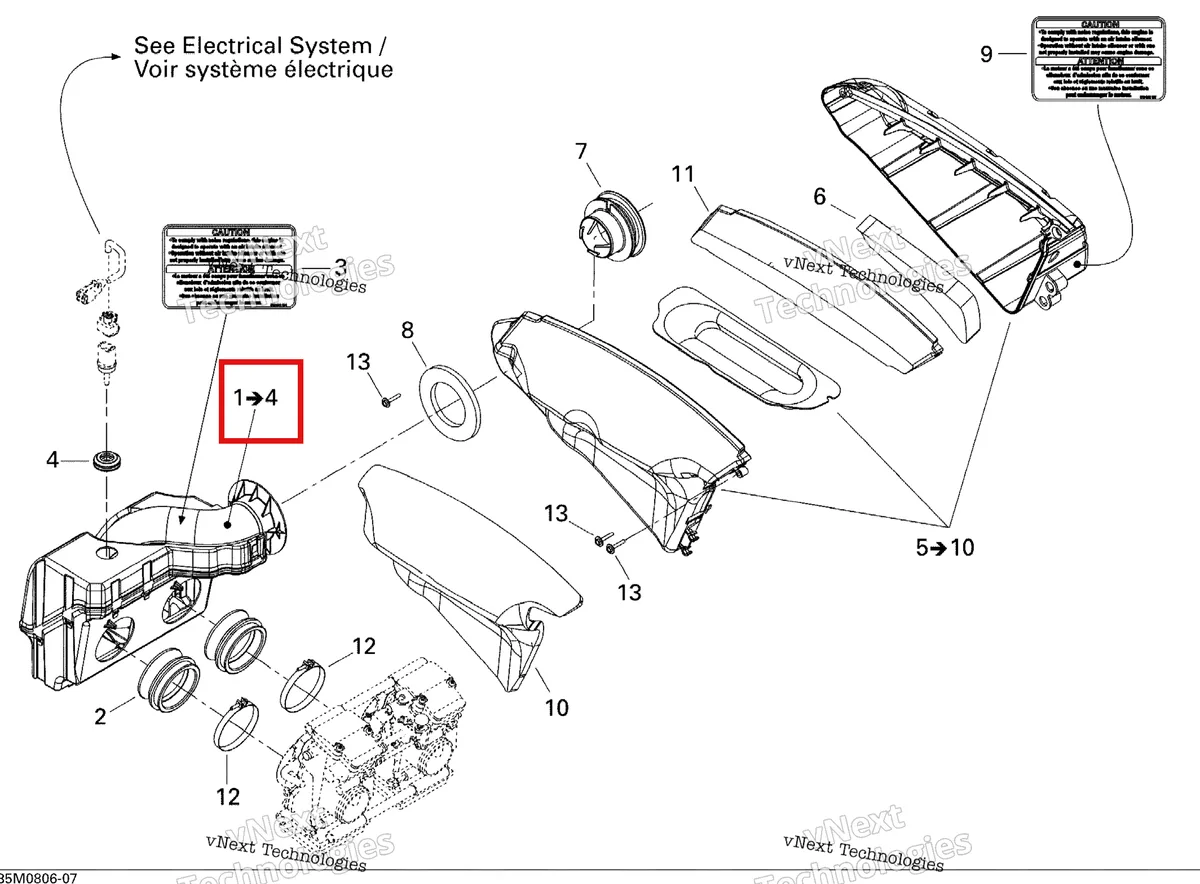 Деталь 508000459 (Деталь Primary Chamber Ass'y. Includes 1 To 4) на схеме узла 2008 Ski-Doo GTX LTD 600 HO SDI Air Intake System