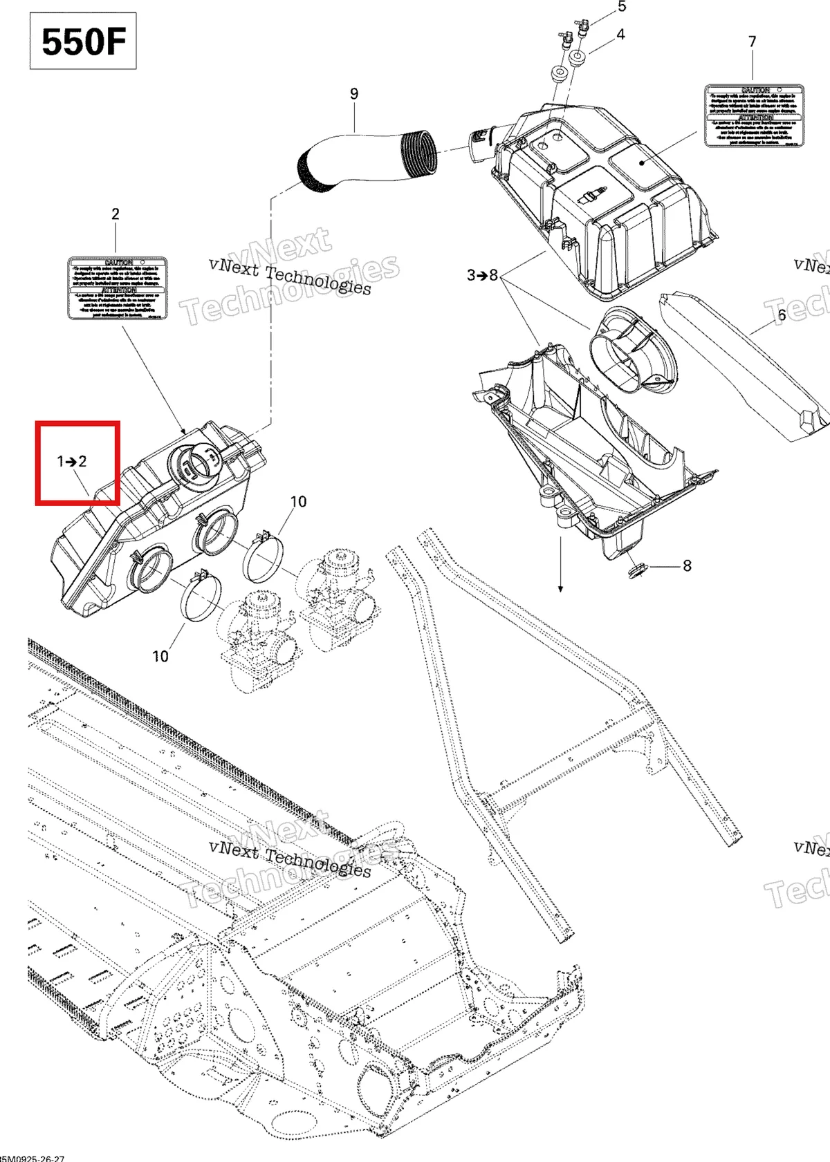 Деталь 508000486 (Деталь Primary Chamber Ass'y. Includes 1 To 2) на схеме узла 2009 Ski-Doo Skandic Tundra LT 550F Air Intake System