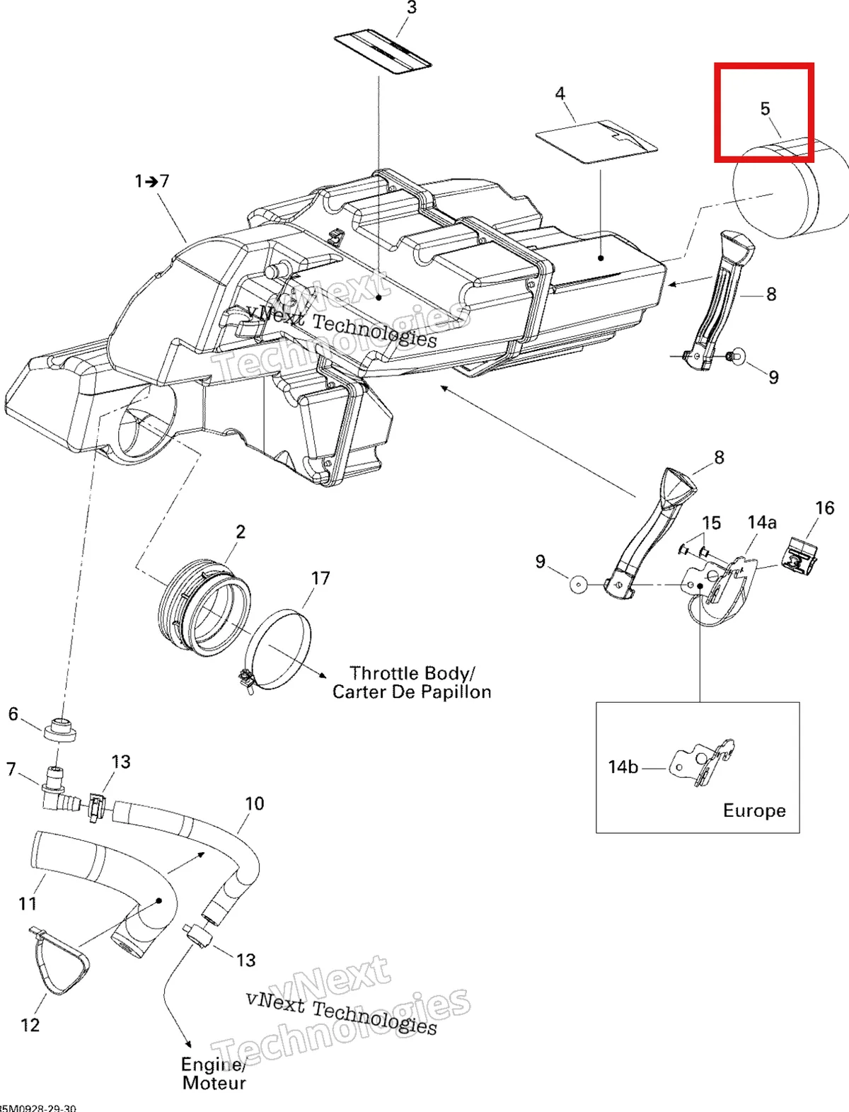 Деталь 508000508 (Воздушный фильтр) на схеме узла 2009 Ski-Doo Legend Touring Air Intake System