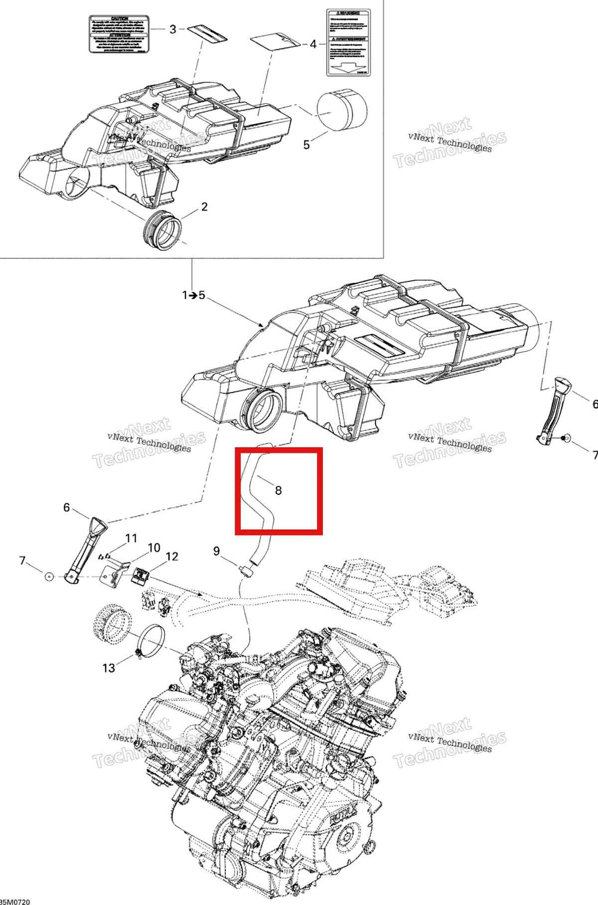 Деталь 508000510 (Деталь Cranckcase Vent Hose) на схеме узла 2007 Ski-Doo Expedition Sport V-800 Air Intake System