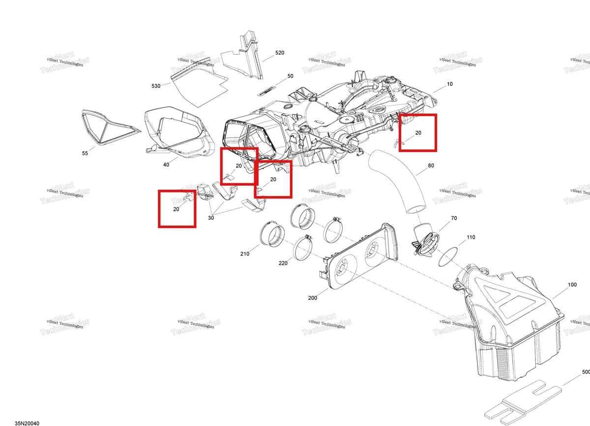 Деталь 508000537 (Стопор) на схеме узла 2020 Ski-Doo SKANDIC WT 550F Engine - Air Intake