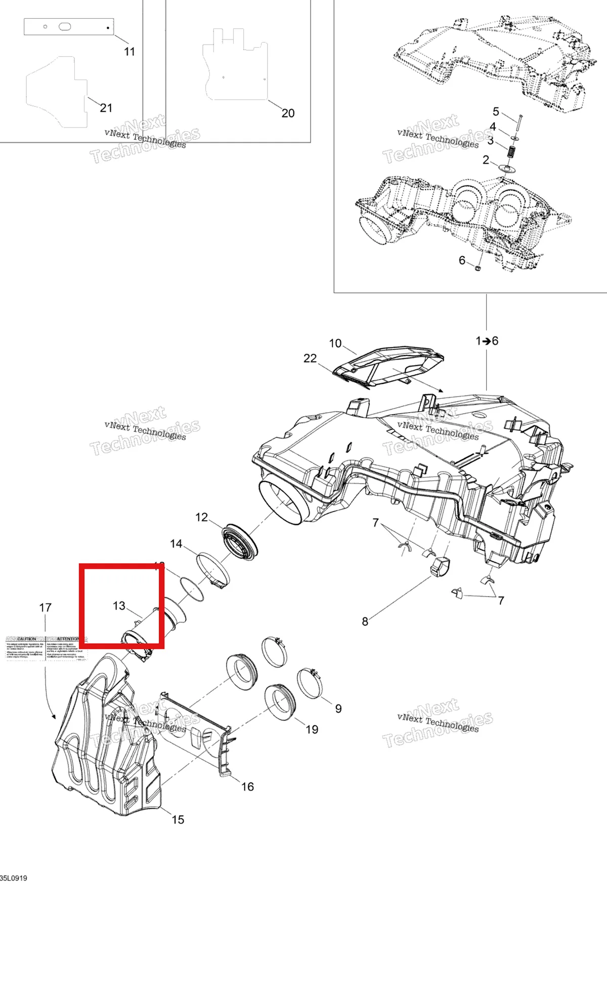 Схема применяемости: Впуск переходник Ski-Doo Expedition TUV 600 H.O. SDI REV-XU (2009) (508000542)