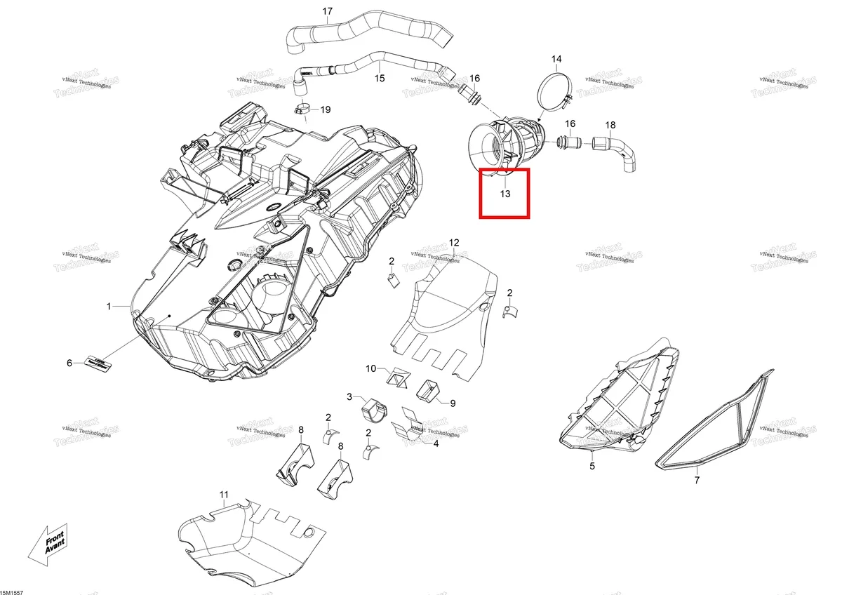 Деталь 508000549 (Воздухозаборный Шланг) на схеме узла 2015 Ski-Doo EXPEDITION LE 1200 4-TEC Air Intake System