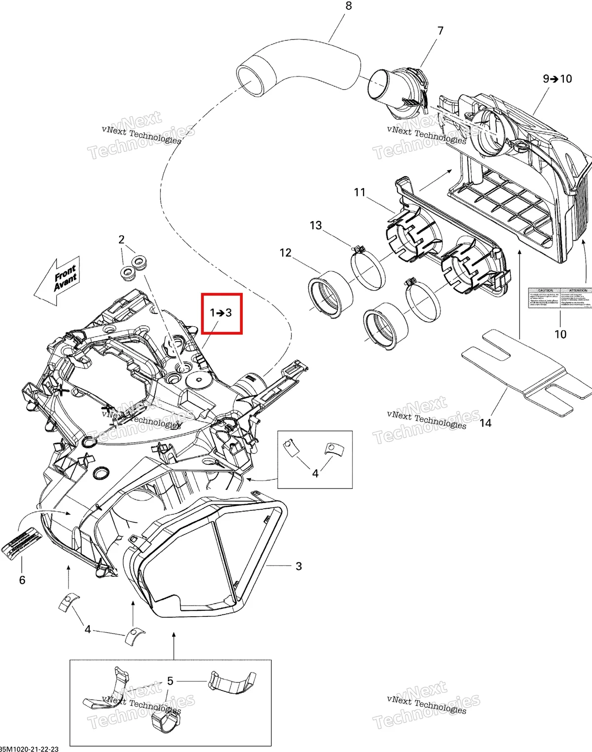 Деталь 508000559 (Вторичная камера) на схеме узла 2010 Ski-Doo Grand-Touring Sport 550F Air Intake System