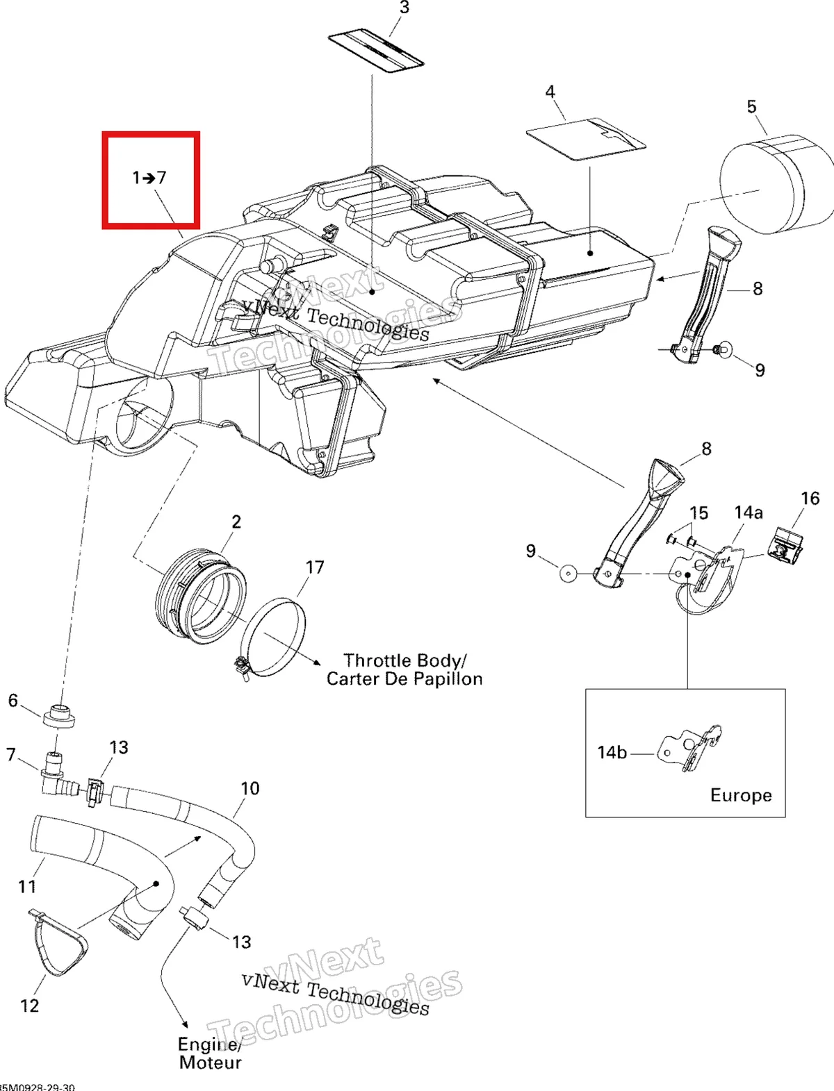 Деталь 508000579 (Деталь Air Intake Silencer Ass'y. Includes 1 To 7) на схеме узла 2009 Ski-Doo Legend Touring Air Intake System