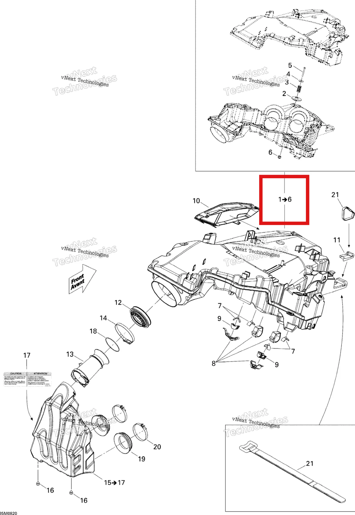 Деталь 508000606 (Деталь Secondaire Chamber Ass'y. Includes 1 To 6) на схеме узла 2008 Ski-Doo MX Z 600RS Air Intake System