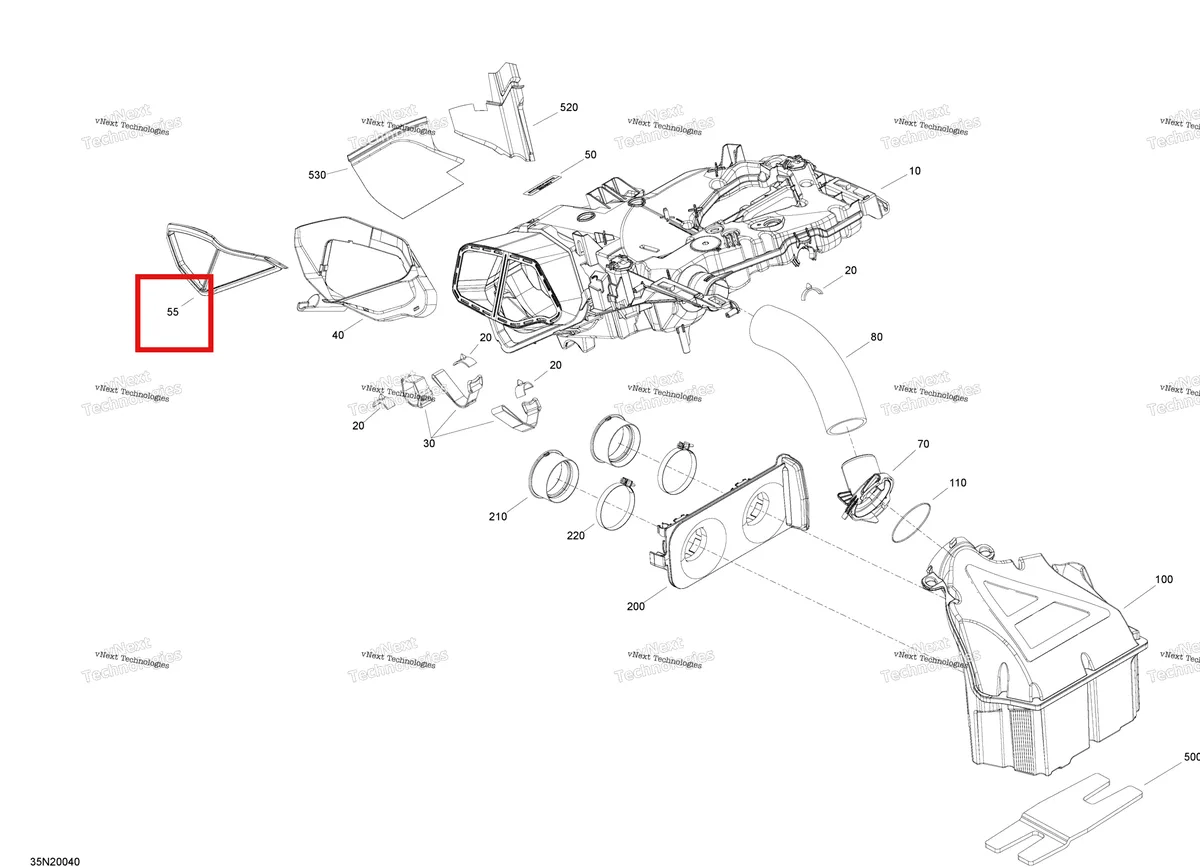 Деталь 508000609 (хомут) на схеме узла 2020 Ski-Doo SKANDIC WT 550F Engine - Air Intake