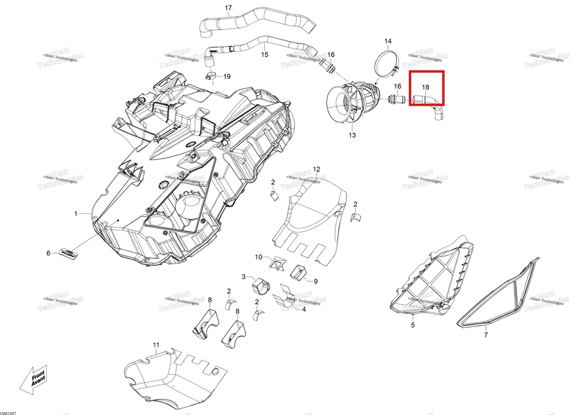 Деталь 508000616 (Шланг) на схеме узла 2015 Ski-Doo EXPEDITION LE 1200 4-TEC Air Intake System