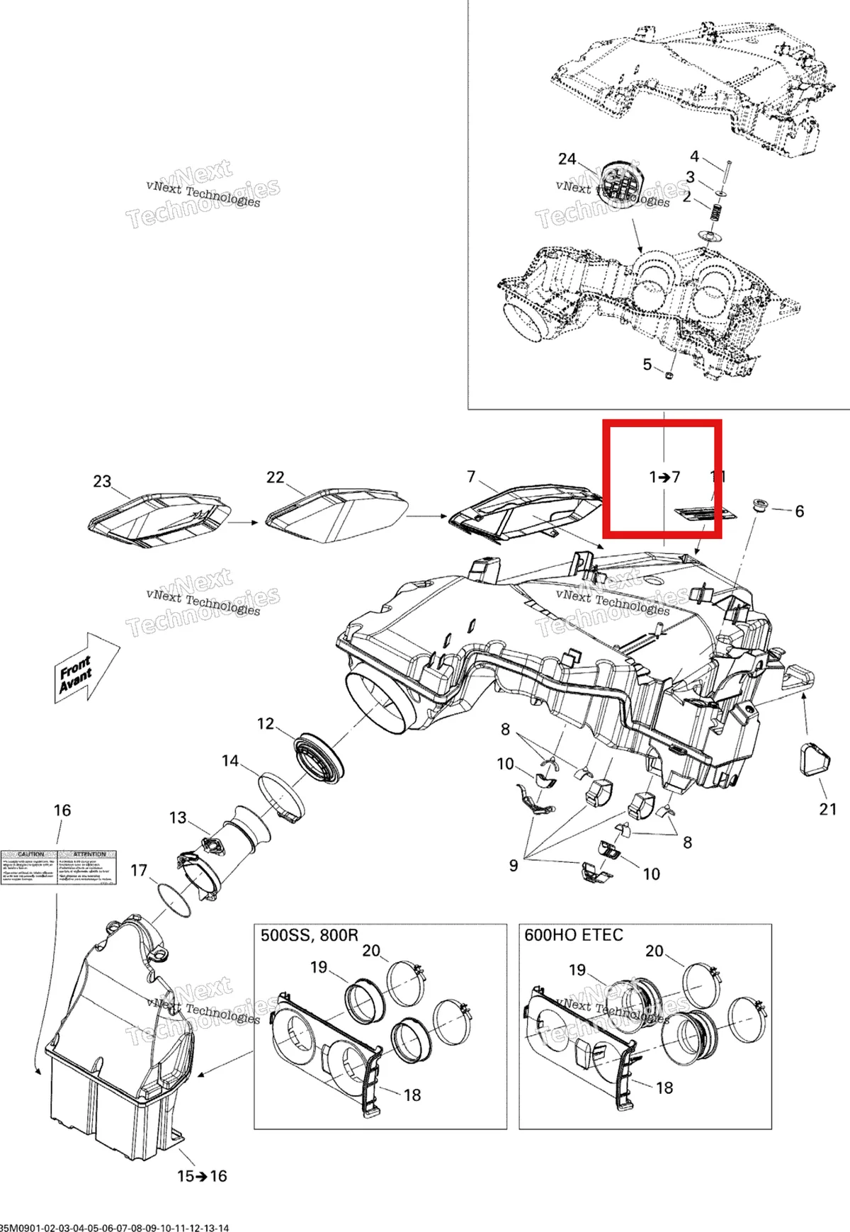 Деталь 508000629 на схеме узла 2009 Ski-Doo Summit X 600 H.O. E-TEC Air Intake System 600Ho