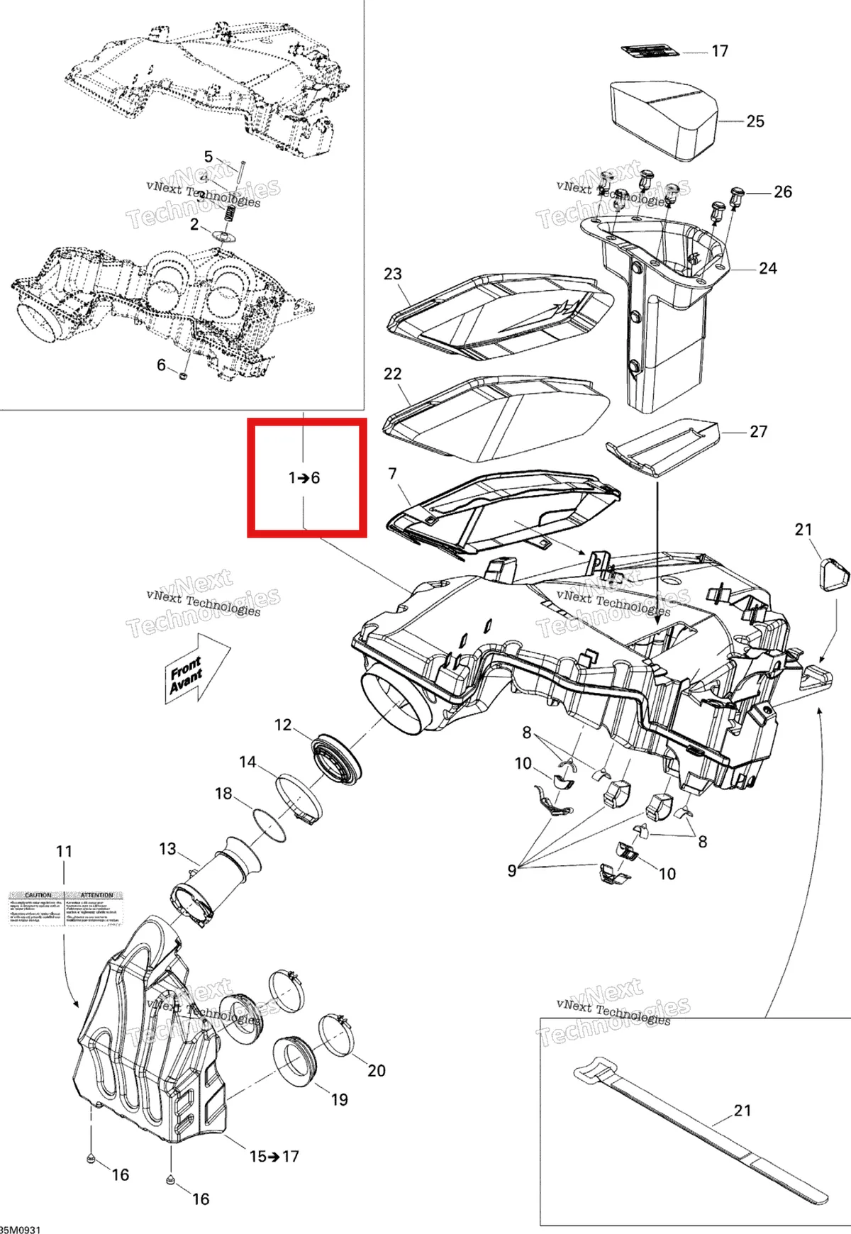Деталь 508000632 (Деталь Secondaire Chamber Ass'y. Includes 1 To 6) на схеме узла 2009 Ski-Doo MX Z X 600RS Air Intake System