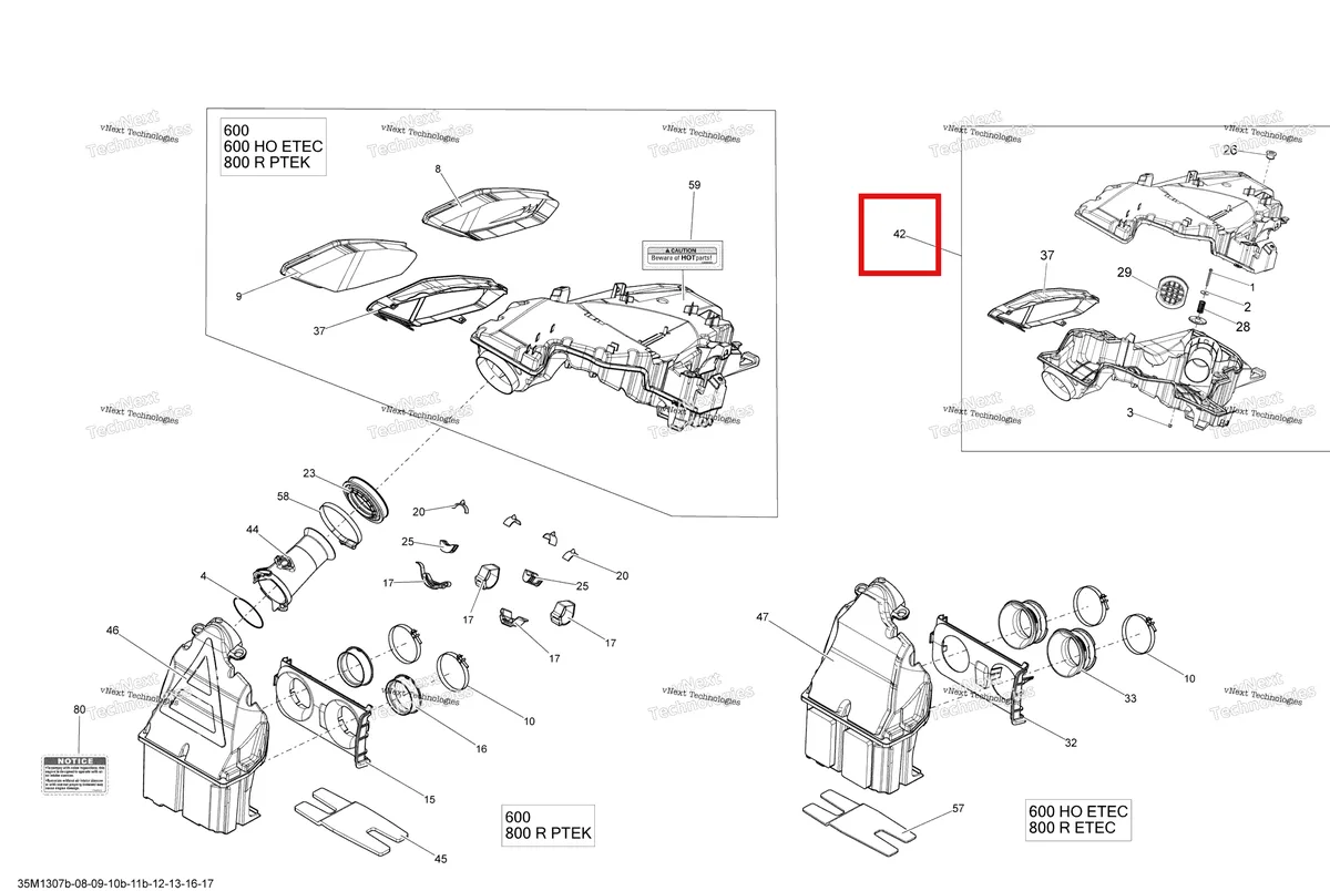 Деталь 508000657 на схеме узла 2013 Ski-Doo SUMMIT SP 600HOE XP Air Intake System