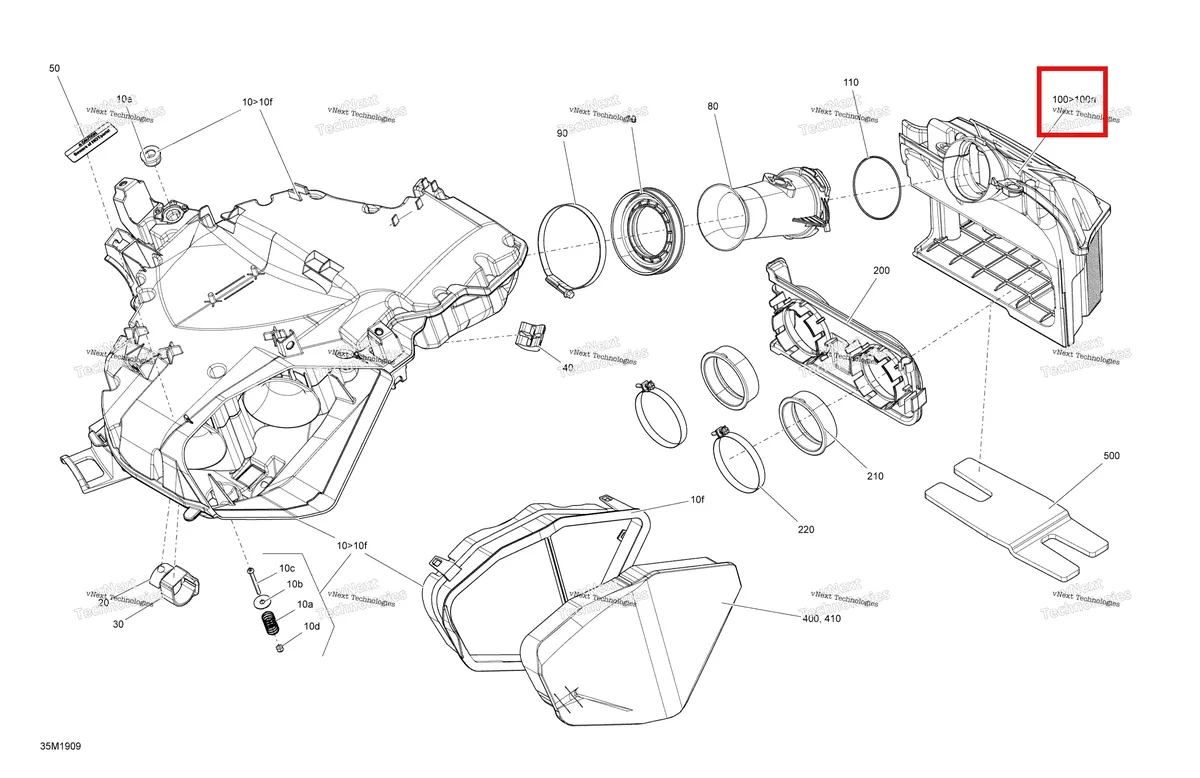 Деталь 508000680 (Деталь Primary Chamber Ass'y. Includes 9 To 10) на схеме узла 2019 Ski-Doo SUMMIT 600 CARB Air Intake - 600 Carb