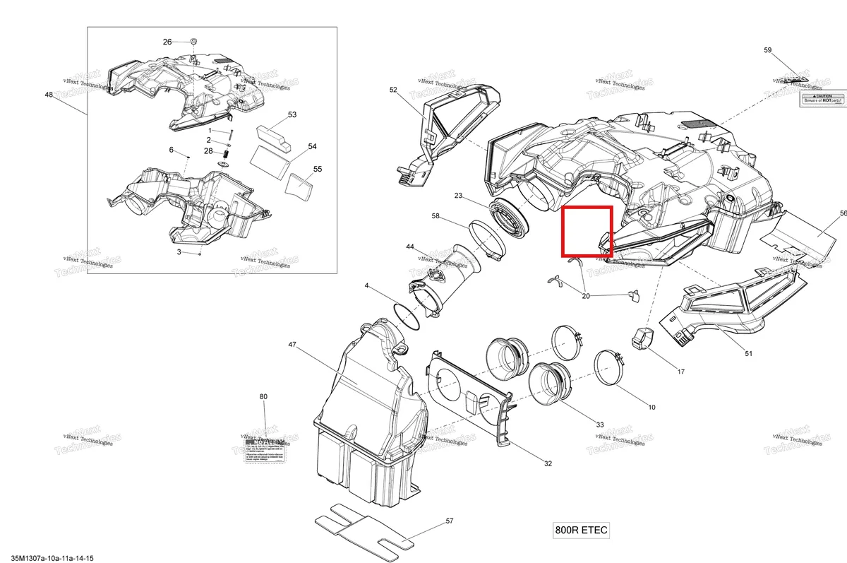 Деталь 508000696 (Пена) на схеме узла 2013 Ski-Doo MXZ XRS 800RE XP Air Intake System 800Retec