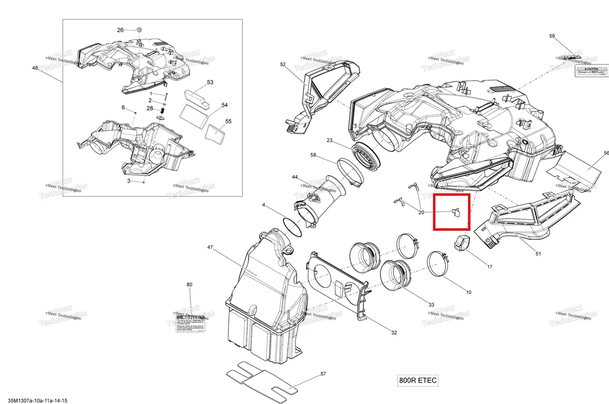 Деталь 508000697 (Пена) на схеме узла 2013 Ski-Doo MXZ XRS 800RE XP Air Intake System 800Retec