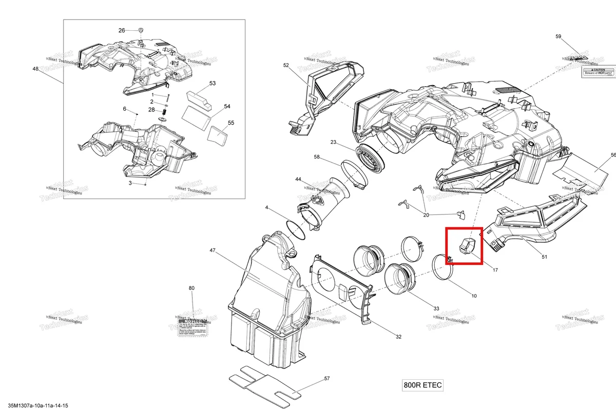 Деталь 508000706 (Пена) на схеме узла 2013 Ski-Doo MXZ XRS 800RE XP Air Intake System 800Retec