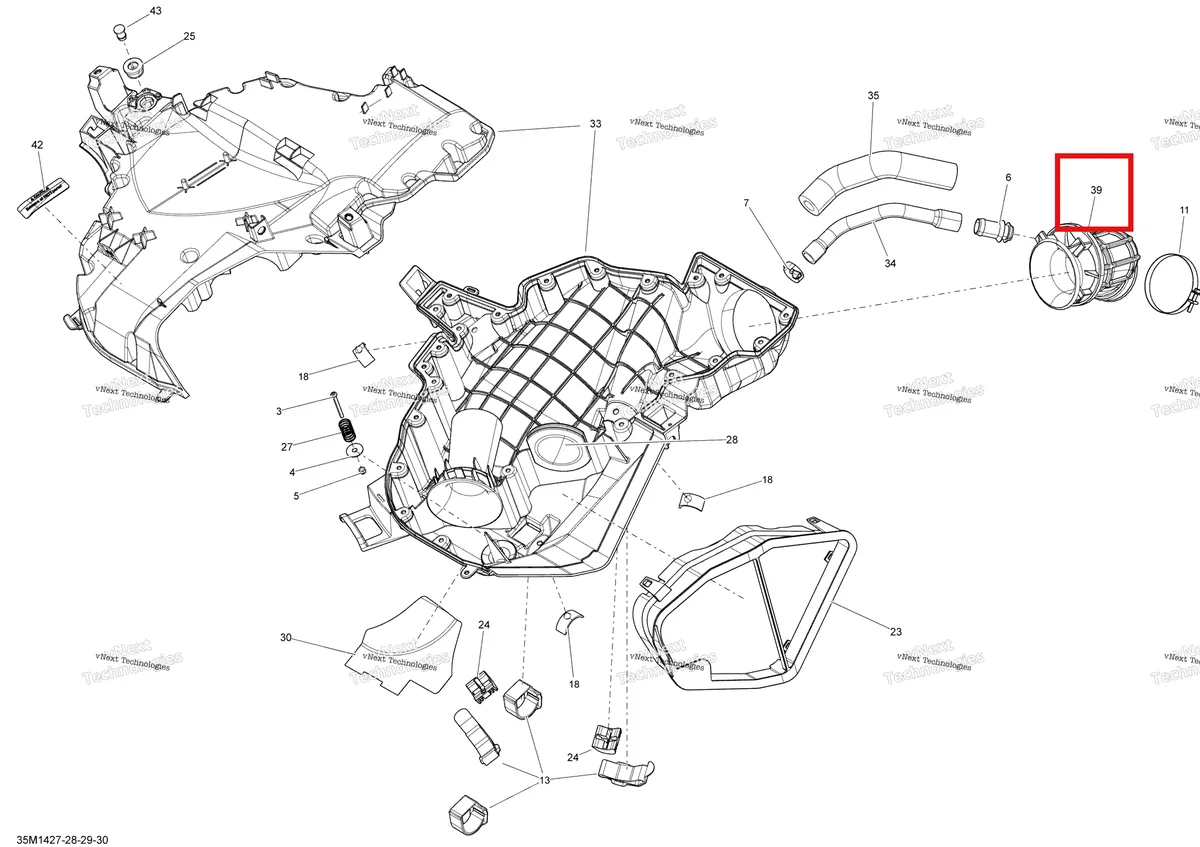Деталь 508000717 (Деталь Air Intake Hose) на схеме узла 2014 Ski-Doo RENEGADE SPORT 600ACE XP Air Intake System