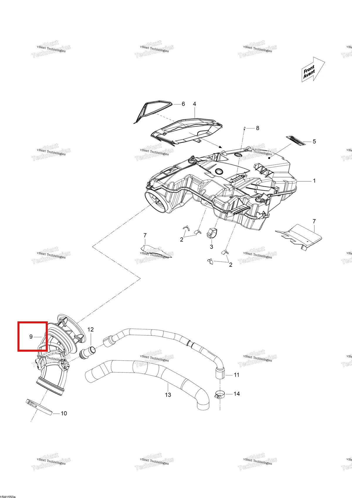Деталь 508000719 (Деталь Hose-intake) на схеме узла 2015 Ski-Doo SKANDIC WT 600 ACE Air Intake System