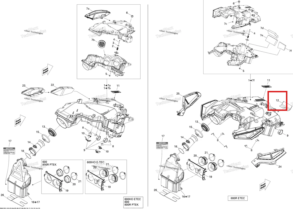 Деталь 508000720 (Тепловой Щит) на схеме узла 2012 Ski-Doo Summit X 800R E-TEC Air Intake System