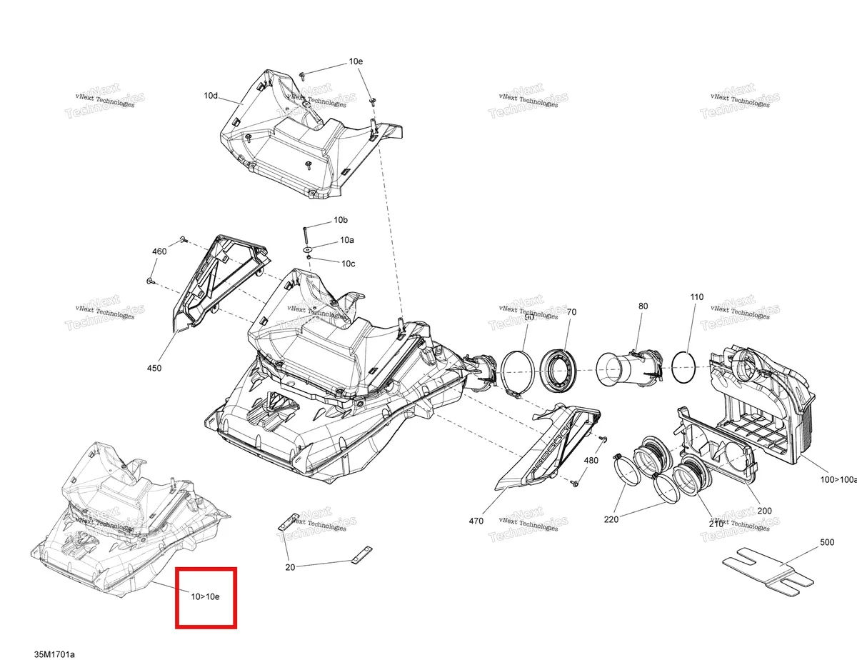Деталь 508000722 на схеме узла 2017 Ski-Doo SUMMIT - 2-STROKE - 800R E-TEC Air Intake System