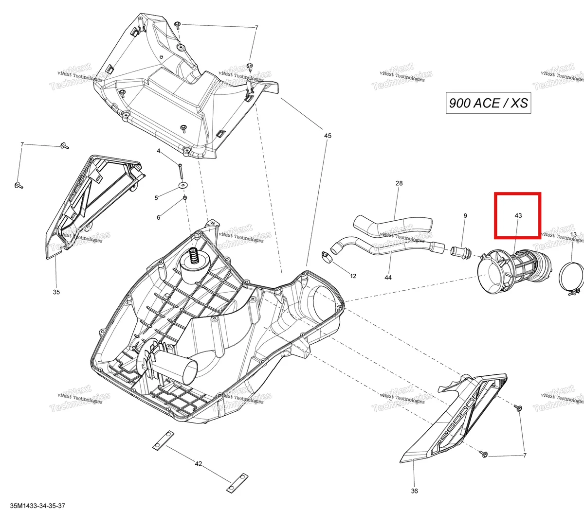 Деталь 508000745 (Флейта) на схеме узла 2014 Ski-Doo RENEGADE ADRENALINE 900ACE XS Air Intake System