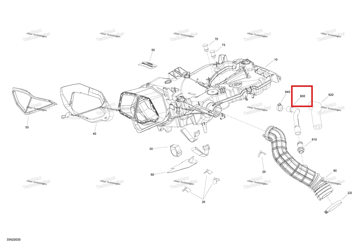 Деталь 508000746 (Деталь Vent. Hose) на схеме узла 2020 Ski-Doo SKANDIC WT 900 ACE Engine - Air Intake