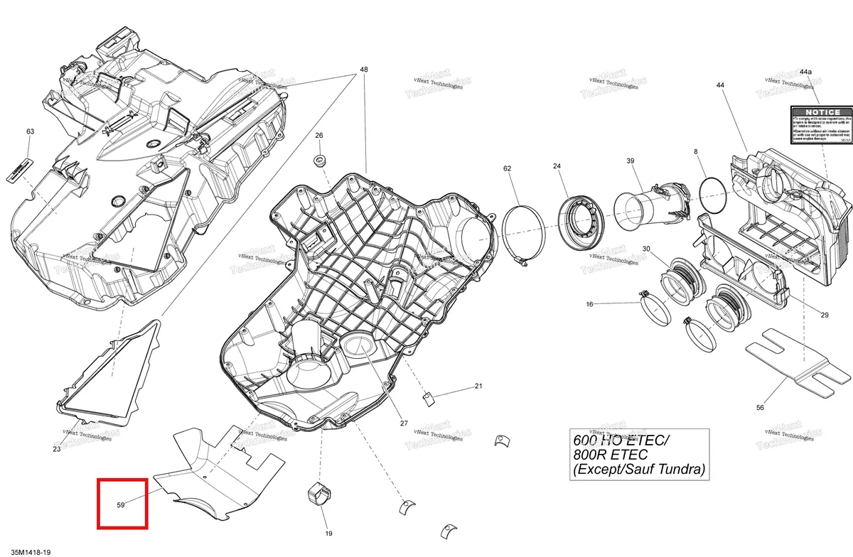 Деталь 508000775 на схеме узла 2014 Ski-Doo GSX SE 600HOE XR Air Intake System