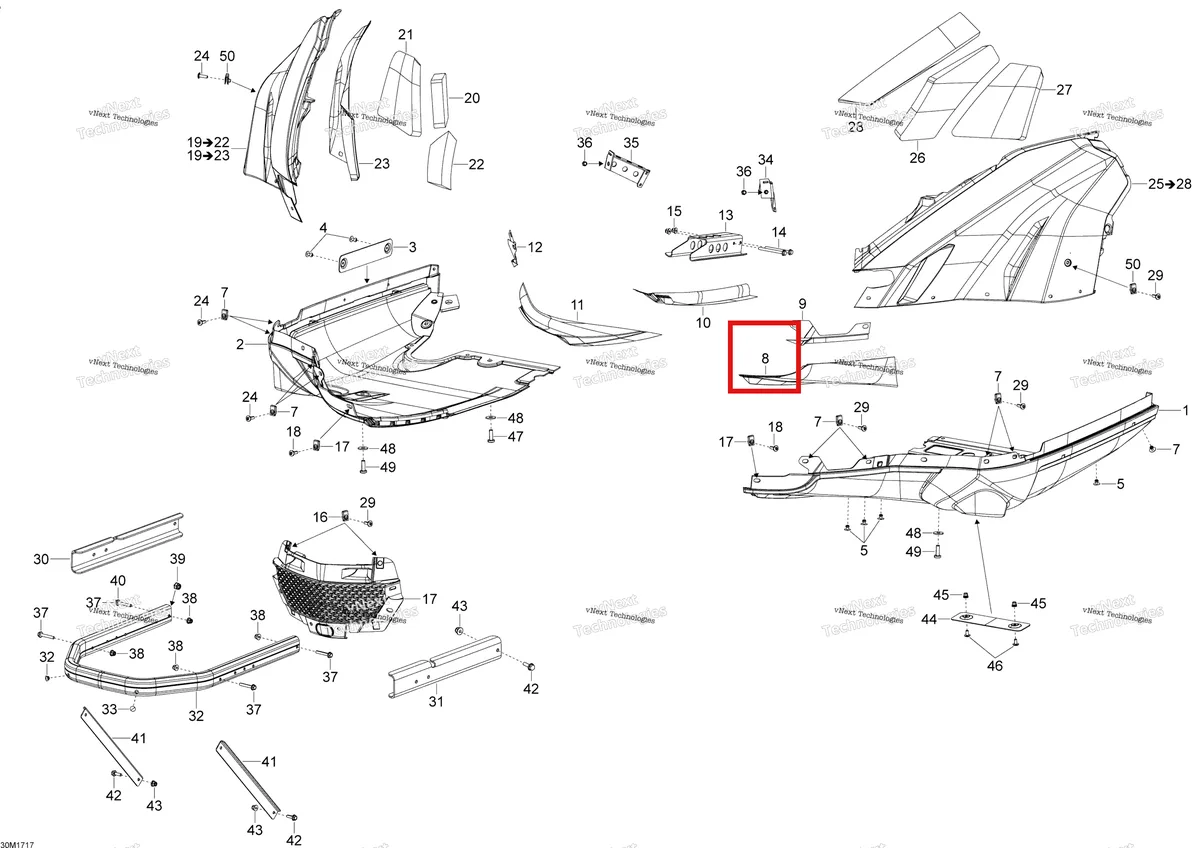 Деталь 508000832 (Тепловой Щит) на схеме узла 2017 Ski-Doo SKANDIC - 2-STROKE - WT-SWT Bottom Pan