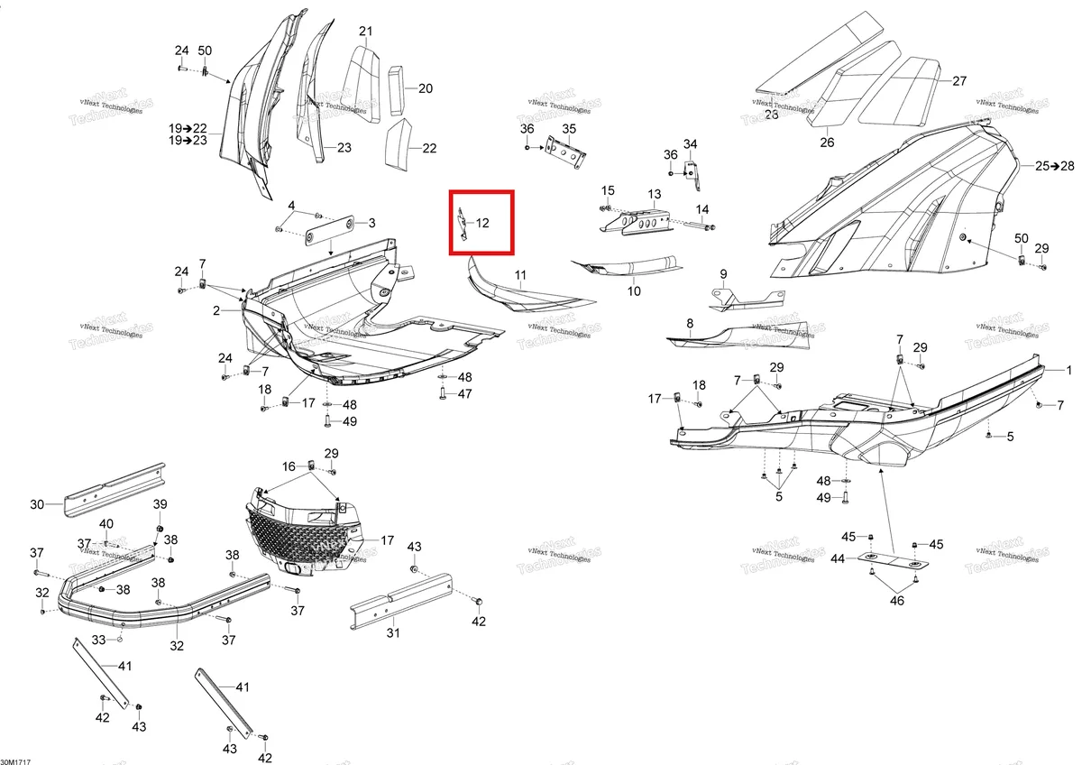 Деталь 508000836 (Тепловой Щит) на схеме узла 2017 Ski-Doo SKANDIC - 2-STROKE - WT-SWT Bottom Pan