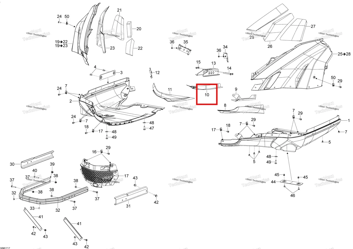 Деталь 508000837 (Тепловой Щит) на схеме узла 2017 Ski-Doo SKANDIC - 2-STROKE - WT-SWT Bottom Pan