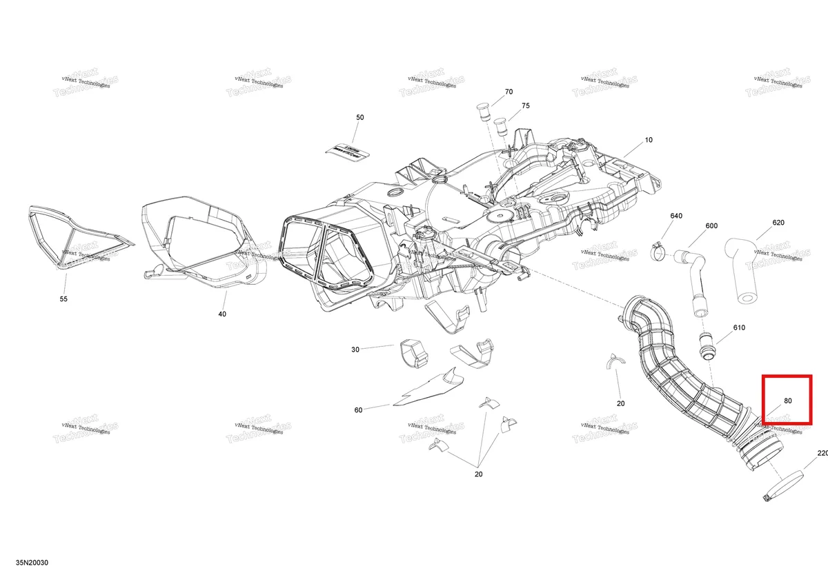 Деталь 508000838 (Деталь Intake Hose) на схеме узла 2020 Ski-Doo SKANDIC WT 900 ACE Engine - Air Intake