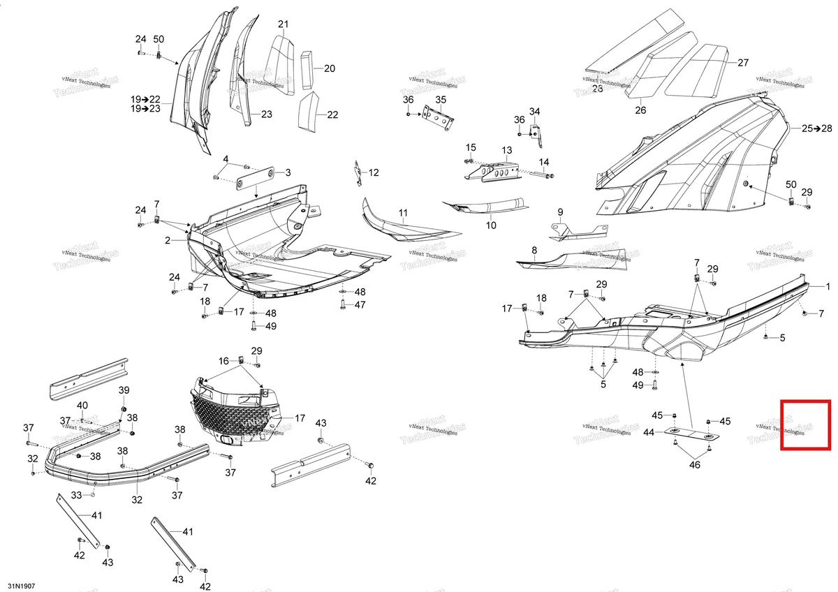 Деталь 508000921 на схеме узла 2020 Ski-Doo SKANDIC WT 600HO E-TEC Body - Bottom Pan - Wt