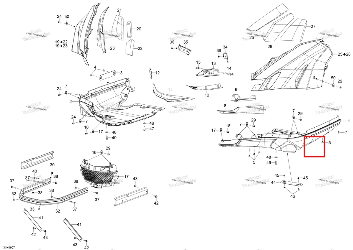 Деталь 508000922 на схеме узла 2020 Ski-Doo SKANDIC WT 600HO E-TEC Body - Bottom Pan - Wt