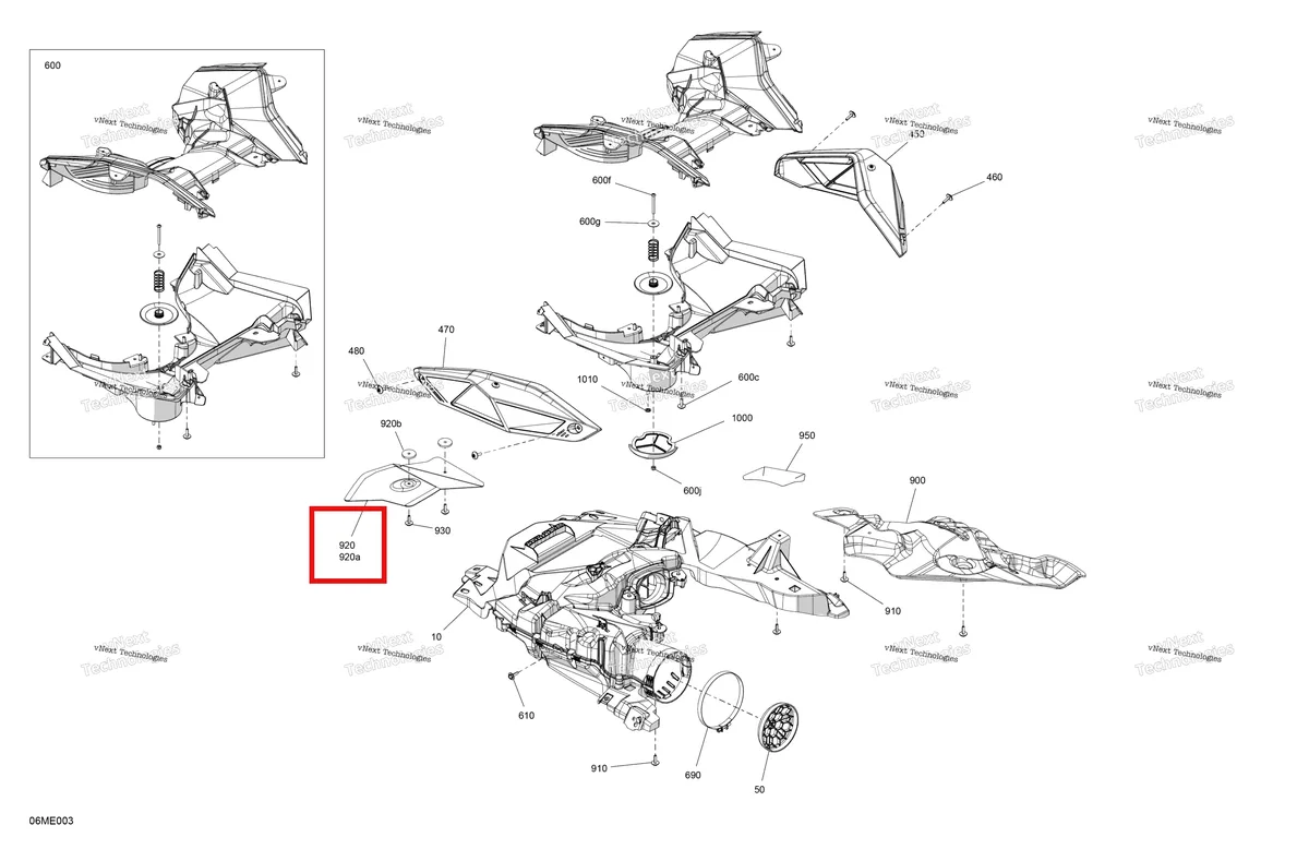 Деталь 508001261 на схеме узла 2025 Ski-Doo SUMMIT - 600 EFI - NEO - TWSB - Catalyst Gray - 146X14X1.6CF Track Engine - Air Intake