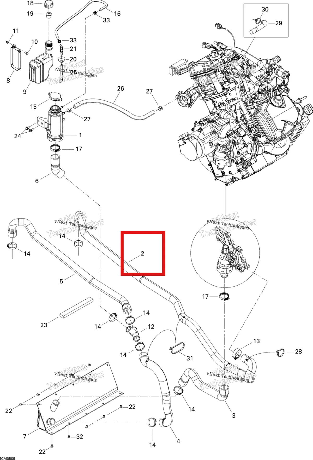 Деталь 509000103 на схеме узла 2005 Ski-Doo Legend V-1000 Cooling System