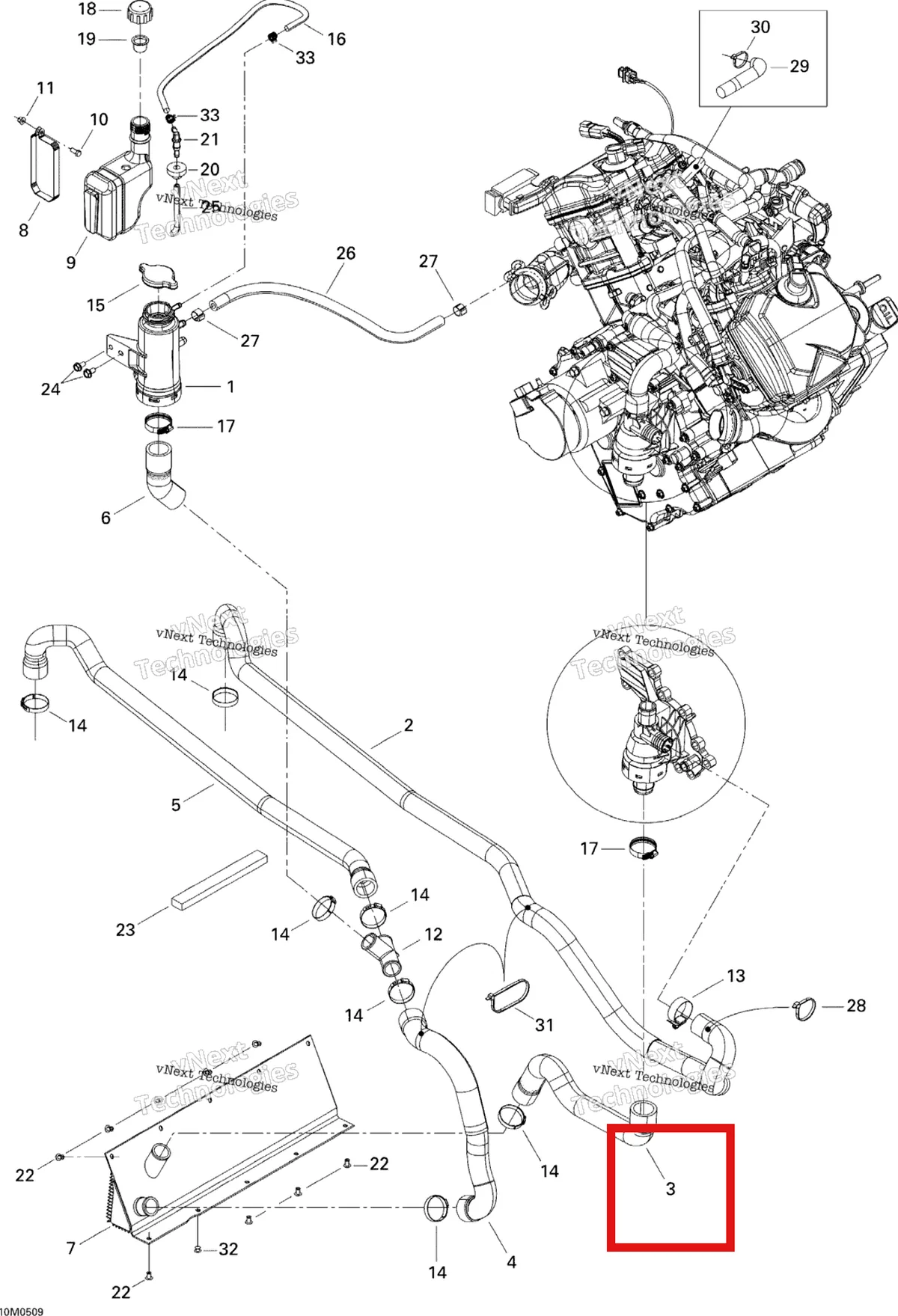 Деталь 509000104 (Шланг) на схеме узла 2005 Ski-Doo Legend V-1000 Cooling System