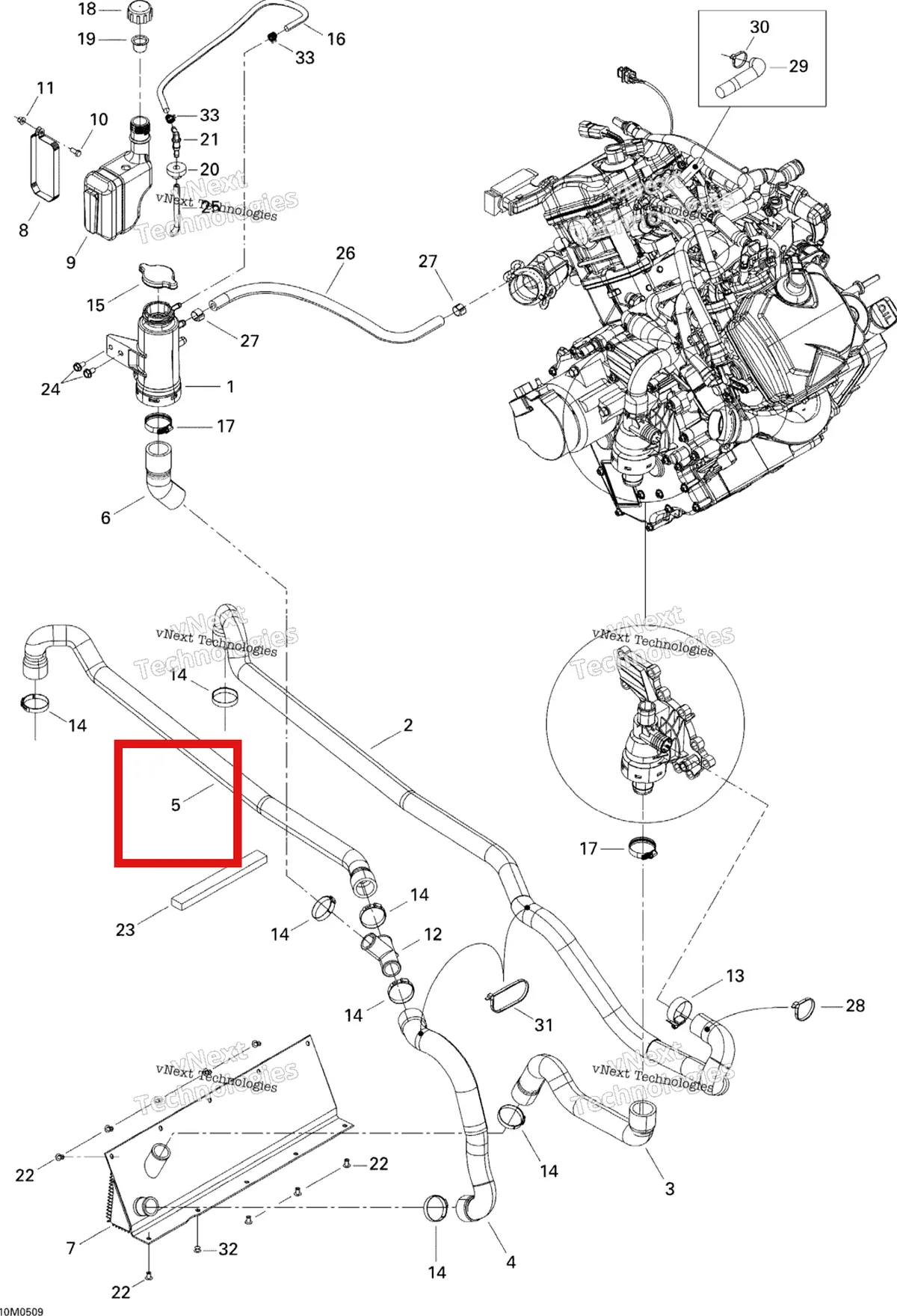 Деталь 509000105 на схеме узла 2005 Ski-Doo Legend V-1000 Cooling System