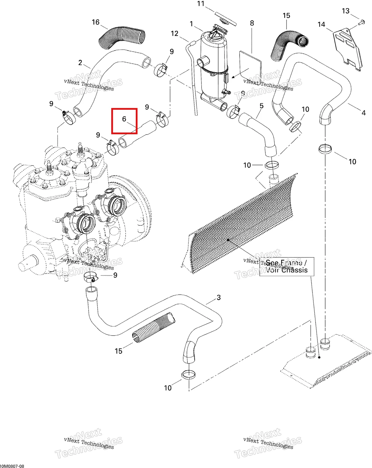 Деталь 509000129 (Шланг) на схеме узла 2008 Ski-Doo GTX LTD 600 HO SDI Cooling System