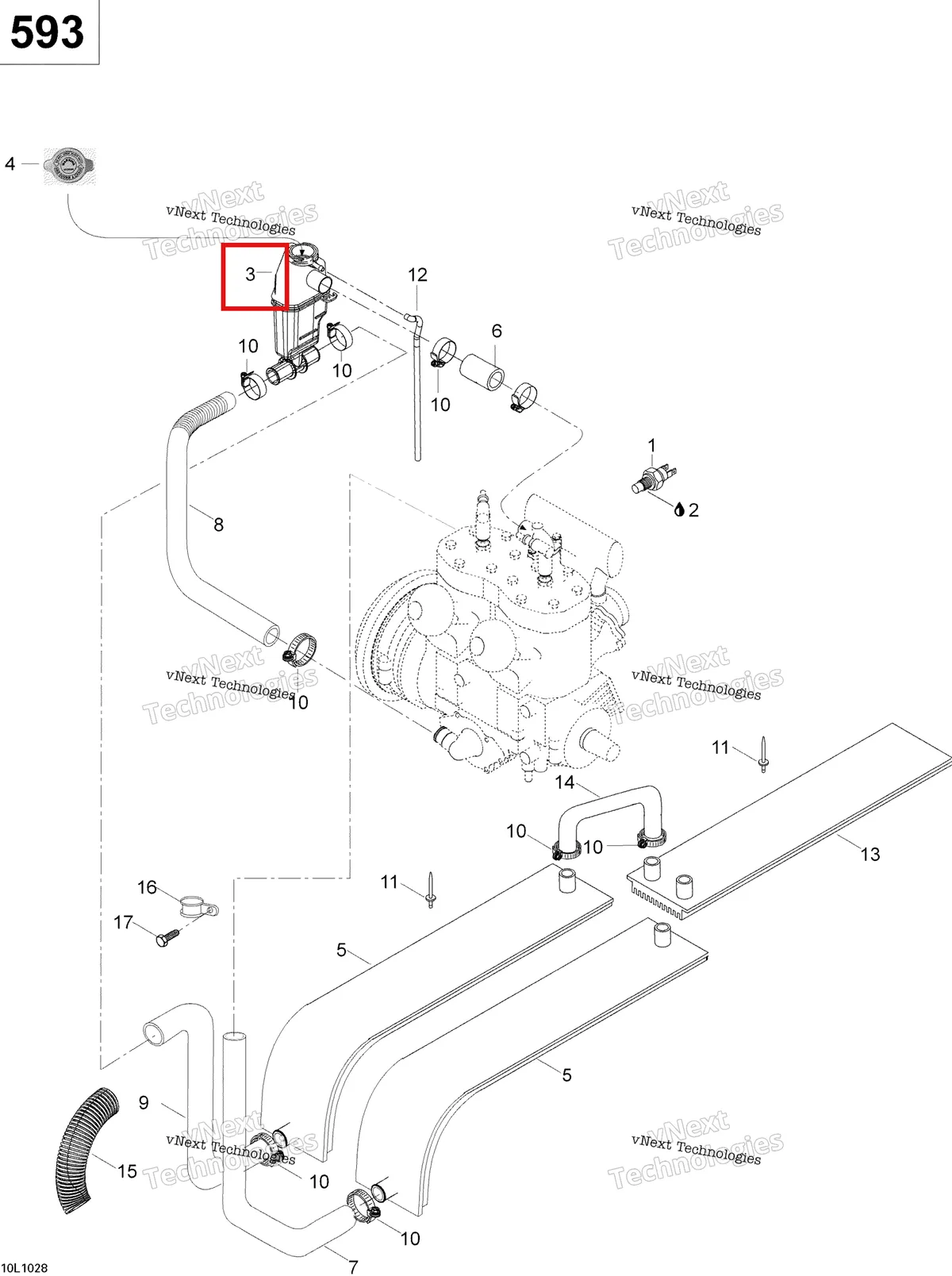 Деталь 509000134 (Расширительный бачок) на схеме узла 2010 Ski-Doo Skandic WT 600 Cooling System