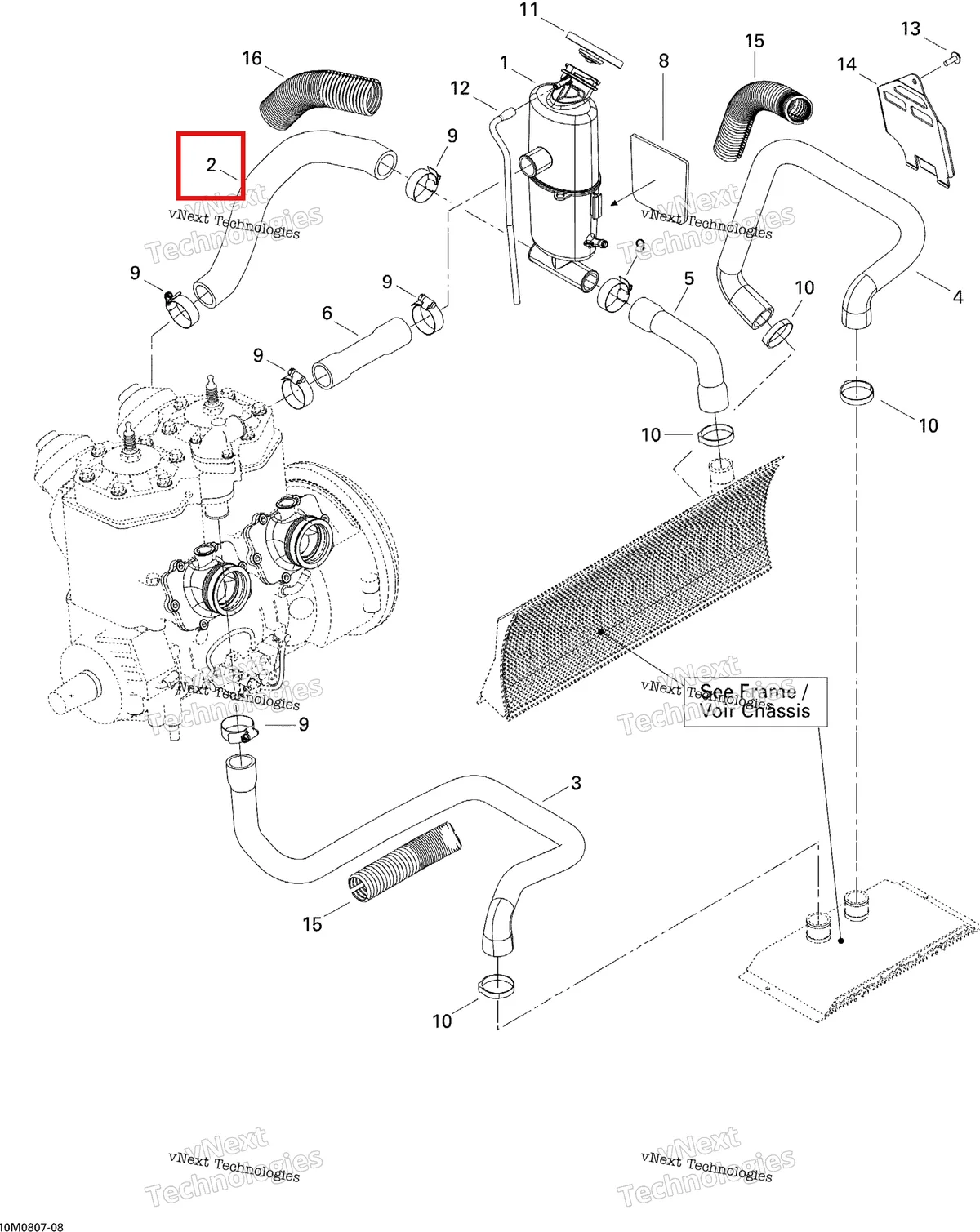 Деталь 509000135 (Шланг) на схеме узла 2008 Ski-Doo GTX LTD 600 HO SDI Cooling System
