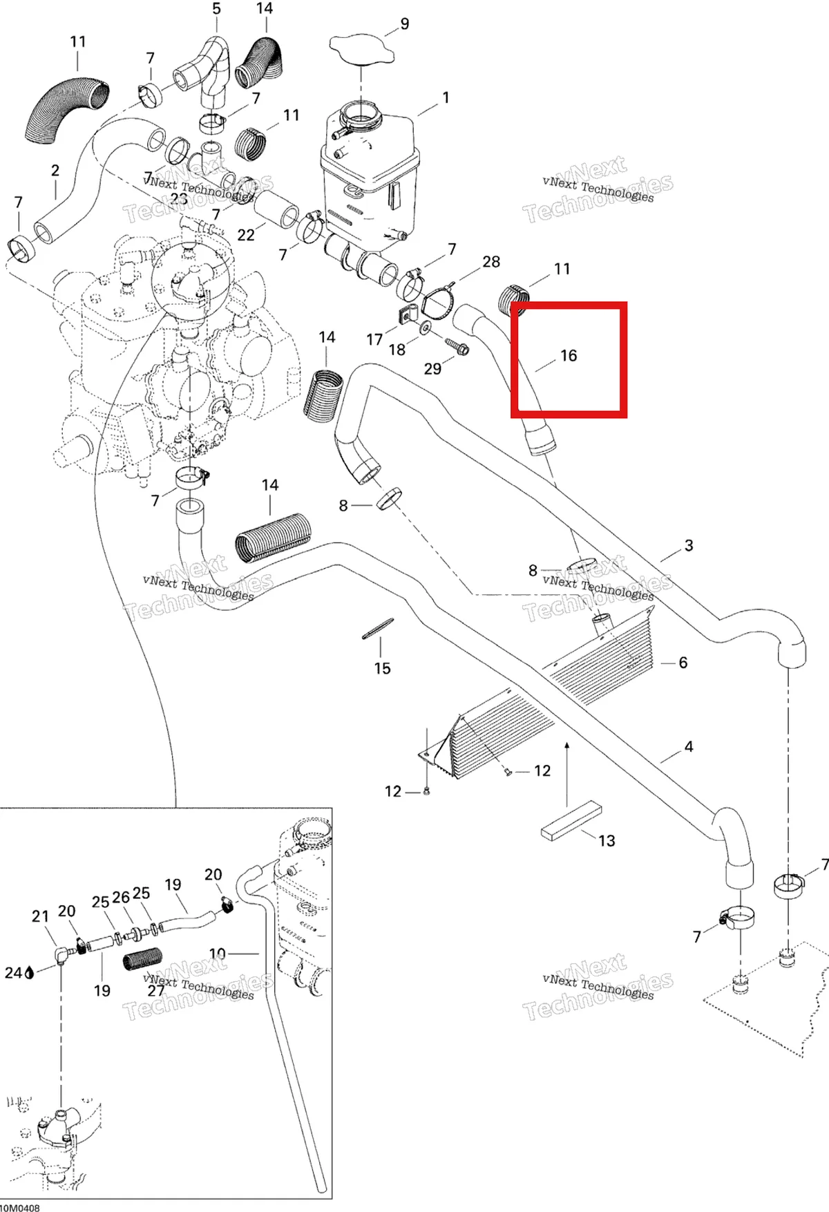 Деталь 509000144 (Шланг) на схеме узла 2004 Ski-Doo Legend 600 HO SDI Cooling System
