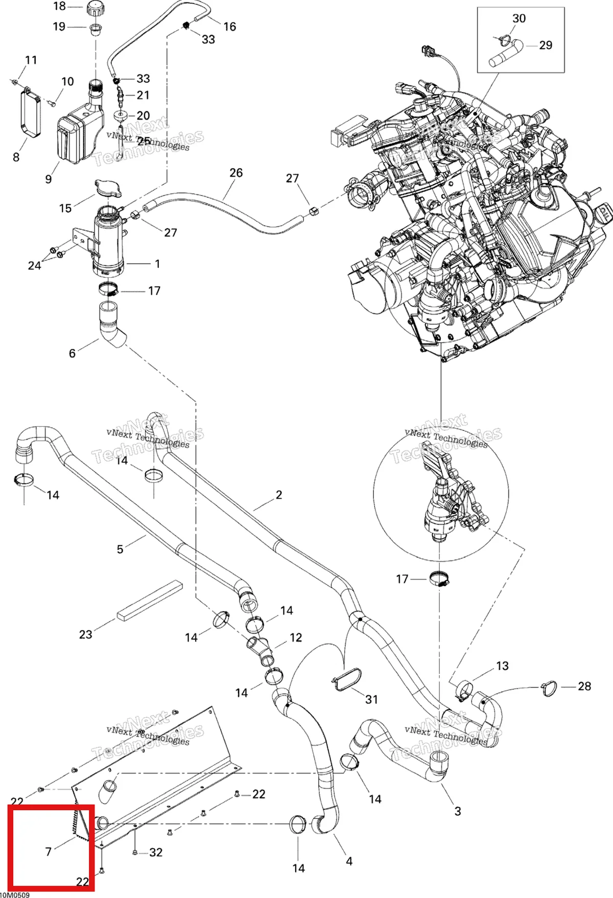 Деталь 509000146 (Радиатор) на схеме узла 2005 Ski-Doo Legend V-1000 Cooling System