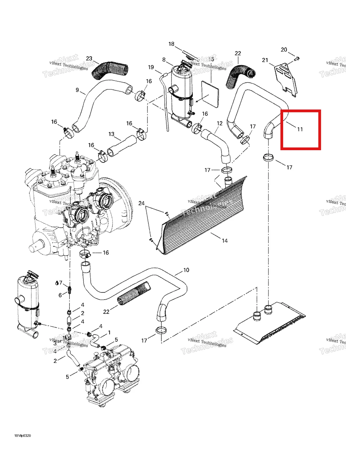 Схема применяемости: Радиатор Inlet шланг Ski-Doo 509000159