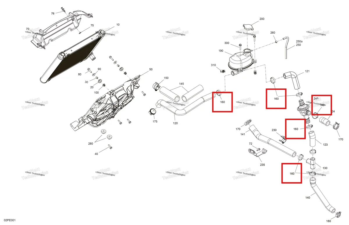Деталь 509000162 (Хомут) на схеме узла 2025 Can-Am OUT-MAX - 6X6 - XT - 1000 EFI - 5ZSA - Boreal Green Engine - Cooling