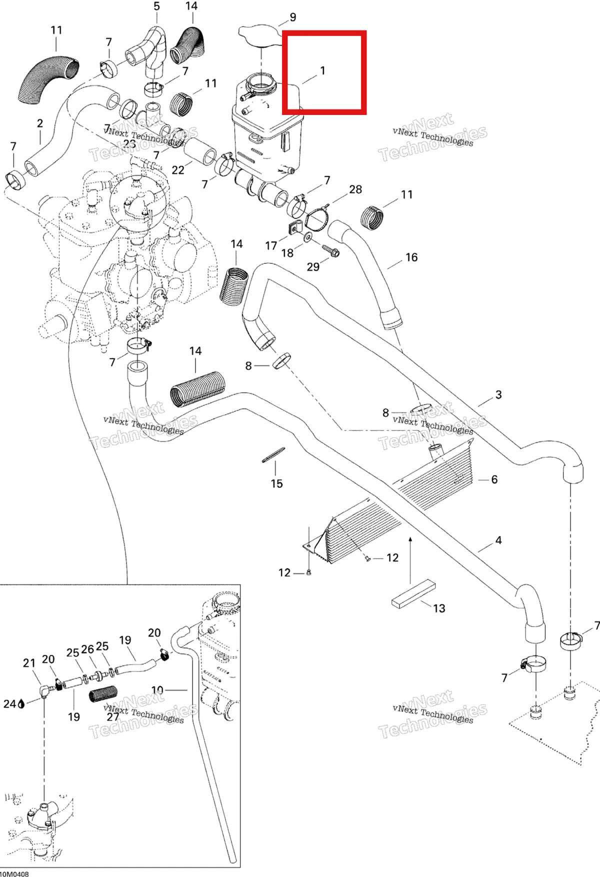 Деталь 509000167 на схеме узла 2004 Ski-Doo Legend 600 HO SDI Cooling System