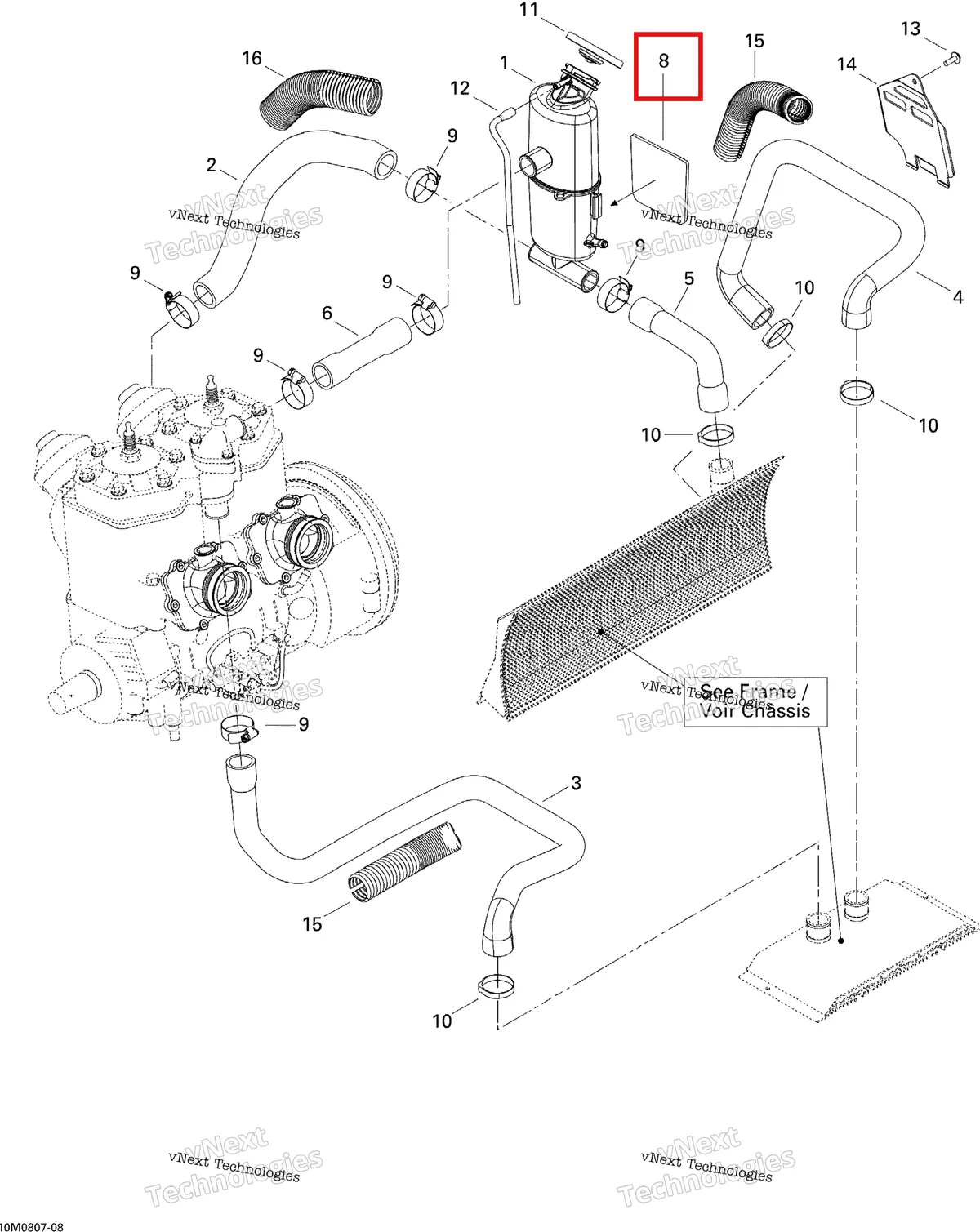 Деталь 509000190 (Светоотражающие Лист) на схеме узла 2008 Ski-Doo GTX LTD 600 HO SDI Cooling System