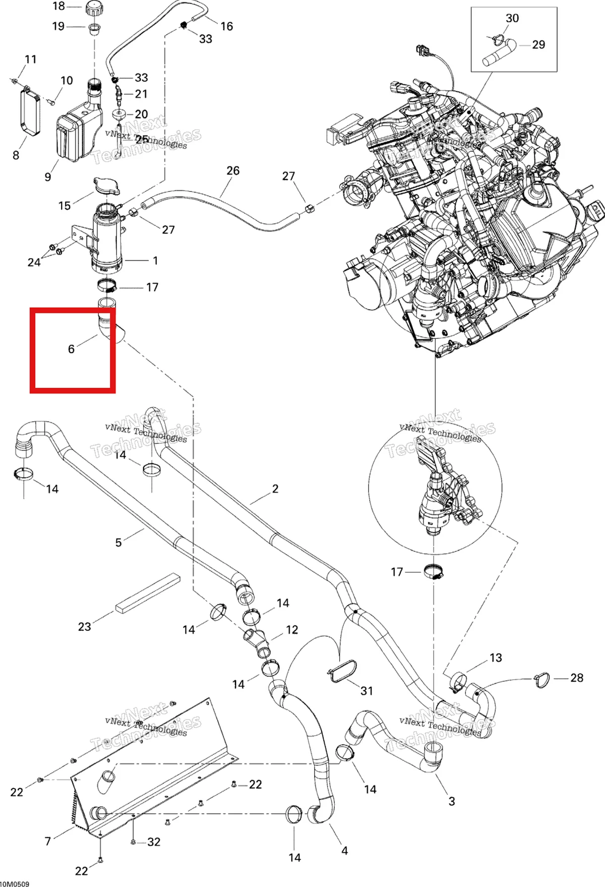 Деталь 509000195 (Шланг) на схеме узла 2005 Ski-Doo Legend V-1000 Cooling System