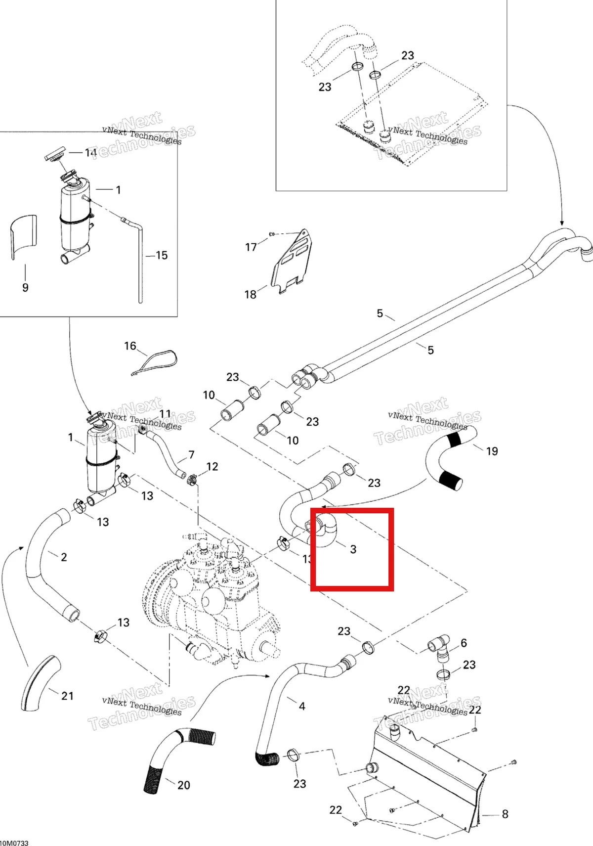 Деталь 509000220 (Шланг) на схеме узла 2007 Ski-Doo MX Z 440X Racing Cooling System