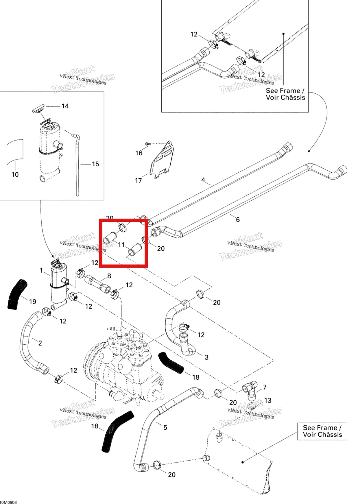 Деталь 509000224 (Фитинг) на схеме узла 2008 Ski-Doo Summit Adrenaline 600HO SDI Cooling System