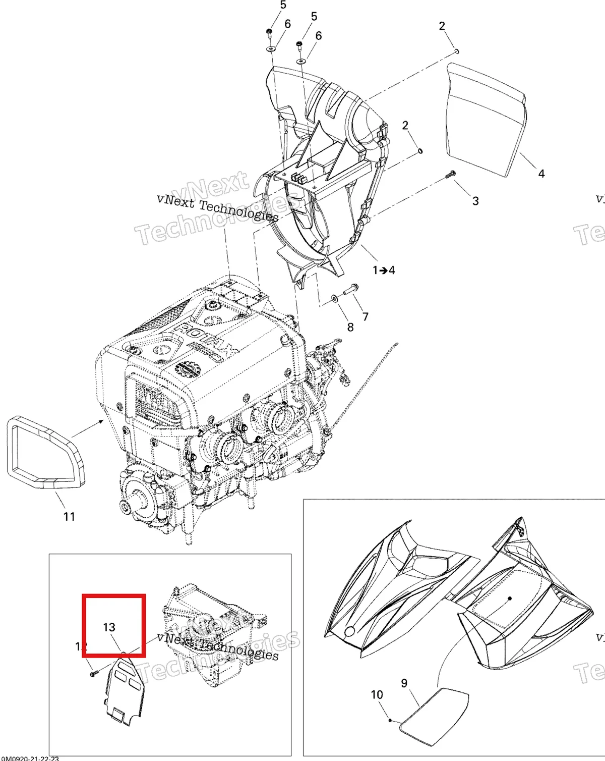 Деталь 509000257 (Дефлектор) на схеме узла 2009 Ski-Doo GSX Fan Cooling System